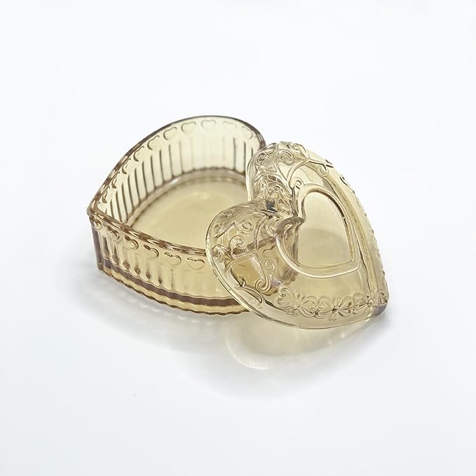 Glass Jewelry Box Heart Shape Cute Box for Storage Ring Earring Trinket Vintage Jewelry Organizer Decorative Gift for Women Girls-GRB003-Amber