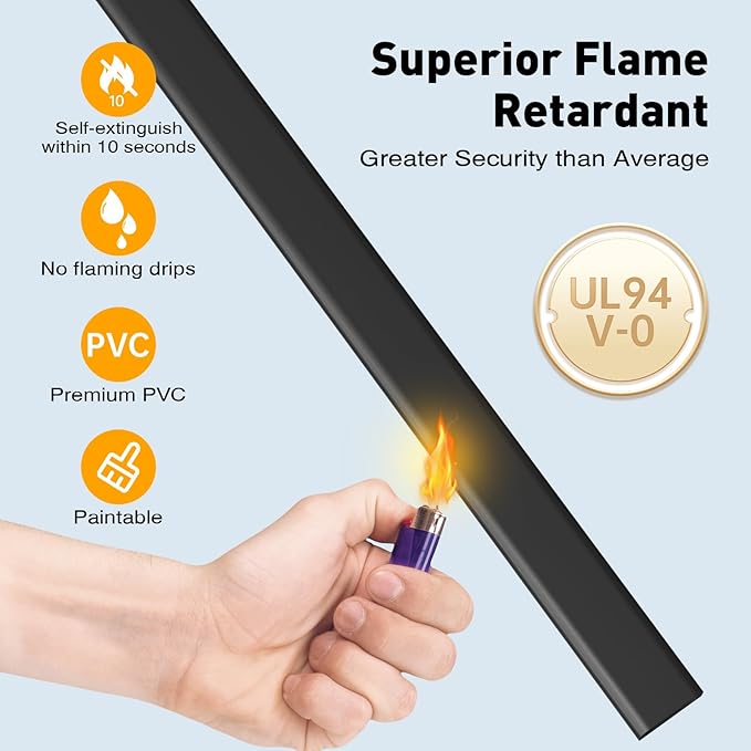 Delamu Black Cord Hider, 56.7in Black Cable Hider, Cord Covers for Wires on Wall, Wire Hider Wire Covers for 2-3 Cords on Wall, Easier Setup Cable Raceway Cable Management, 4X L14.2 W0.94 H0.47in