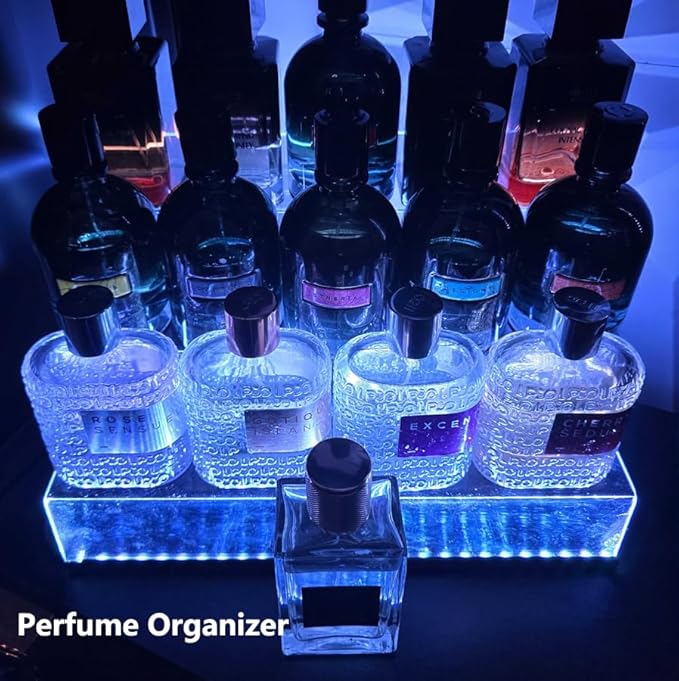 YMVV 15.7 IN Clear Acrylic Display Riser Shelf with LED light,3 Tier Display Step Shelves Holder, Perfume Cologne Organizer Holder,Pops Toys Figures, Clear Cupcake Riser, Dessert Shelf, Decoration on