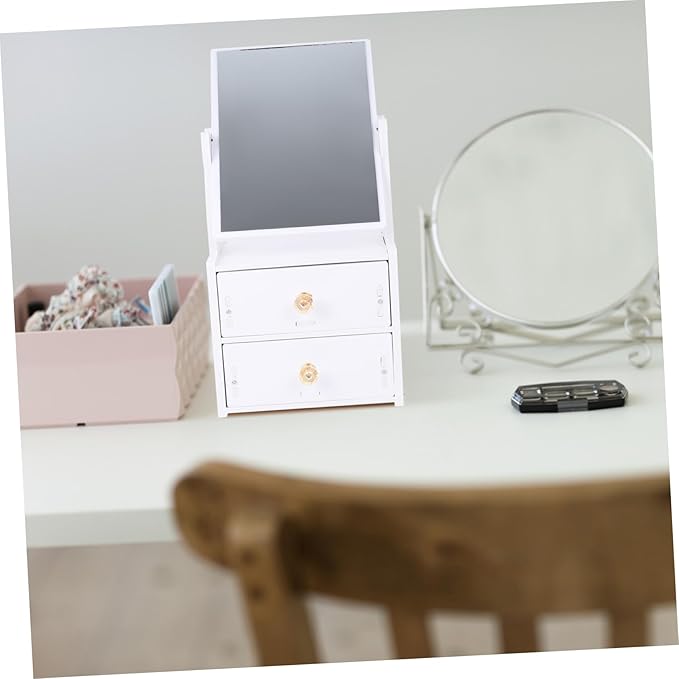 Baluue Large Capacity Storage Box Desktop Mirror Makeup Organizer Stable Vanity Mirror for Shaving Dressing