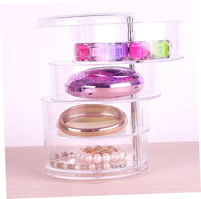 LIFKOME Layer Rotating Desktop Storage Box Acrylic Jewelry Cosmetic Organizer Multi-functional Case for Earrings Rings Beads
