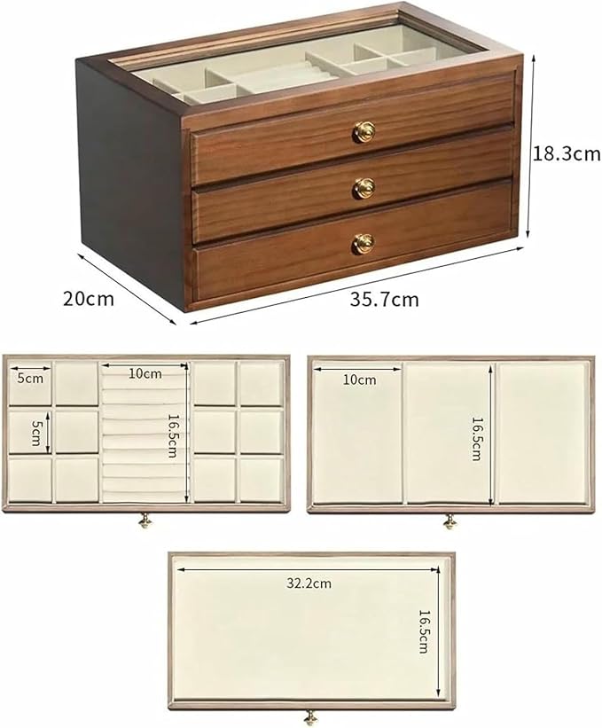 Ring Box Wood Multi Layer Drawer Type Storage Box Makeup Box Cosmetic Containers Desktop Stationery Organizer Earrings Jewelry Ring Boxes for Jewellery Box,