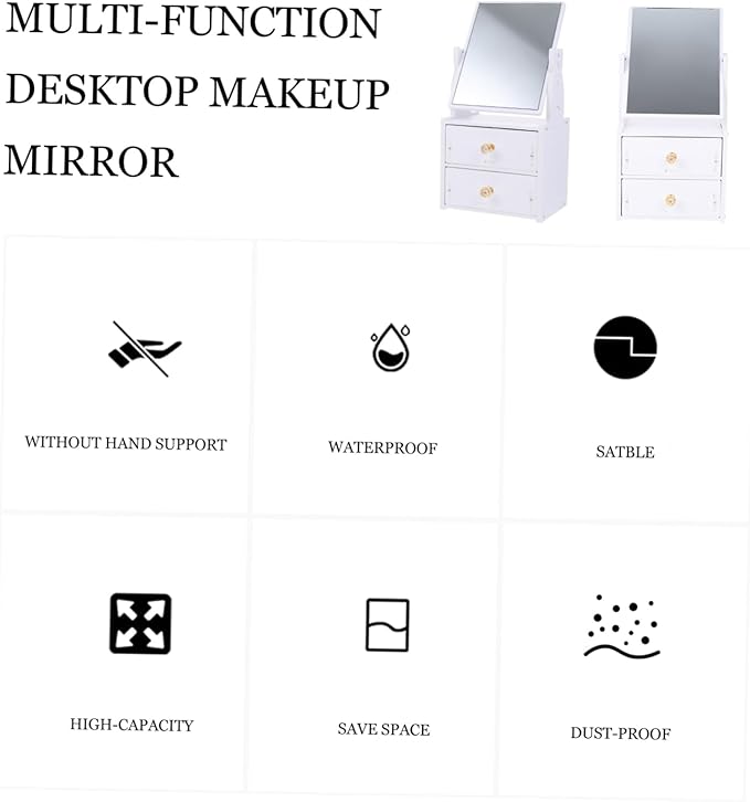 Stackable Makeup Organizer Storage Box Countertop Makeup Mirror for Women Table Mirror