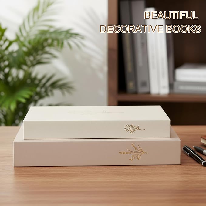 Cinnvoice Set of 2 Aesthetic Decorative Books Boxes, Faux Books Stacked for Decoration for Coffee Tables Modern Home Bookshelves Decor, Fake Fashion Photo Storage Boxes(Light Khaki)
