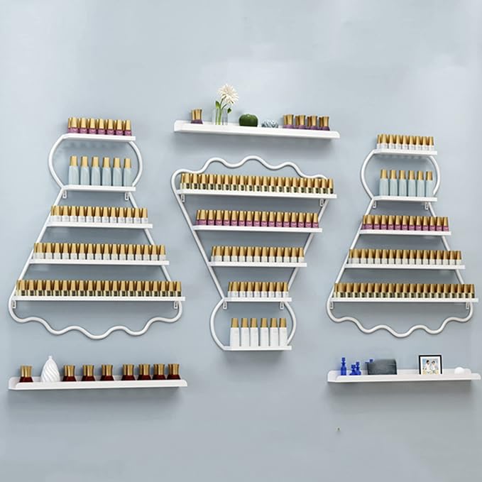 Metal Wall-mounted Nail Polish Storage Racks Wall-Mounted Nail Polish Display Rack Shelf Organizer Storage Holder Metal Floating Shelf Display Case Combination Shelf,for Essential Oils,Perfume,Makeup