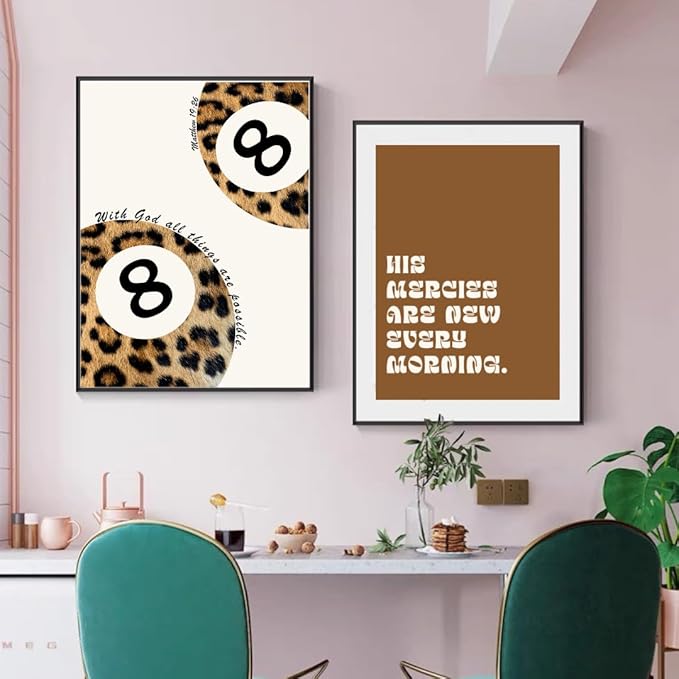 Eastern Print Trendy Leopard Print Wall Art Set, Cheetah Prints Room Decor, Bible Verse Art Prints, Trendy Decor for Bedroom, Living Room, Lucky 8 Ball Aesthetic Posters, 6Pcs 8x10in, UNFRAMED