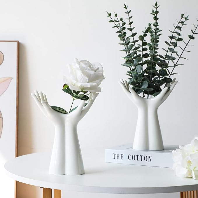 White Ceramic Vase Creative Human Body Art Design Multi Functional Office Desktop Organizer Pen Holder Makeup Brush Holder Home Decor Vase for Flowers Boho Ceramic Vases Stylish Decorative Accent (D)
