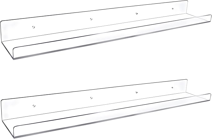Febwind 24-Inch Long Clear Acrylic Floating Shelves - U Shape Wall Shelf for Book Display, Makeup, Spice Organizer - 2 Pack