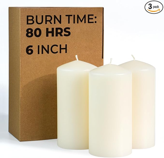 CANDWAX 3x6 Pillar Candles Set of 3 - Ivory Large Pillar Candles Long Burning Perfect for Any Occasion - Cylinder Candles Unscented Long Burning