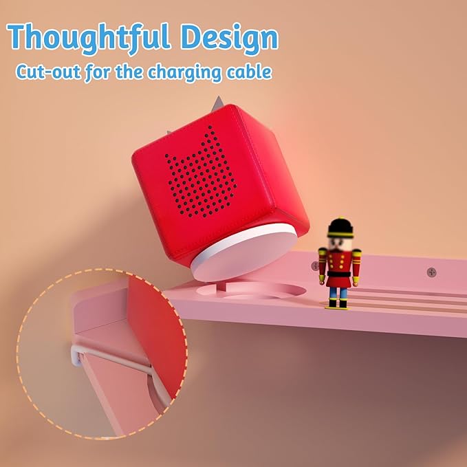 for Tonies Shelf Magnetic - Tonies Figure Organizer for Kids Room, Wooden Magnetic Display Shelf for Tonies Box Holder, Wall Floating Shelves Toy Storage Compatible Charging Station(1 Tier, Pink)