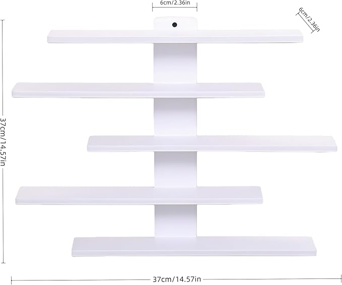 5-Tier Floating Wall Mounted Shelves, Wall Display Storage Shelf for Anime Figurines, Dolls, Plants & Statues, Decorative Organizer for Bedroom, Living Room, Study Room,Office（White）