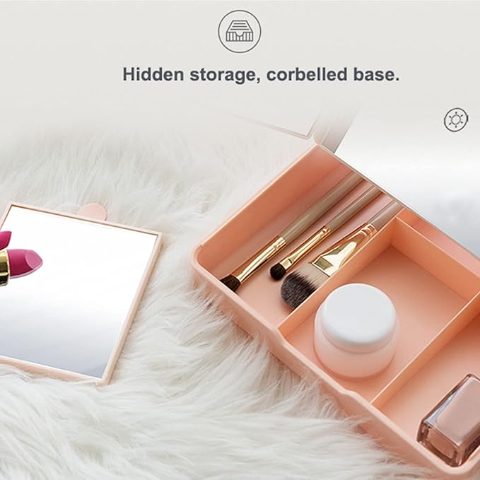 Makeup Mirror Vanity Mirror - Trifold Lighted Makeup Mirror, Makeup Mirror with Organizer and Lights, Makeup Mirror with Tray, Travel Mirror, Lighted Makeup Mirror, LED Mirror,White