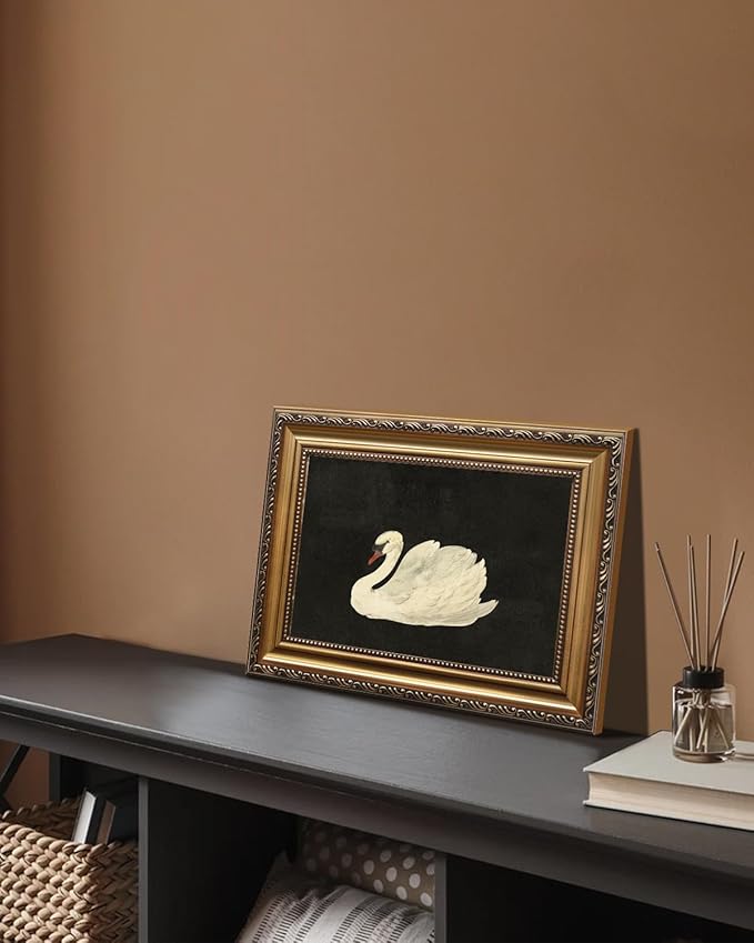KBKBART Vintage Framed Wall Art for Living Room, White Swan Vintage Painting Canvas Wall Art Prints for Bathroom Wall Decor, Classical Gold Framed Animal Vintage Wall Decor Aesthetic for Bedroom, 9’’x12’’