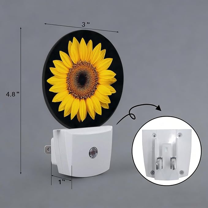 Yellow Sunflower Plug in Night Light Auto Light Round Lamps Energy Saving Gift for Women Men Friends