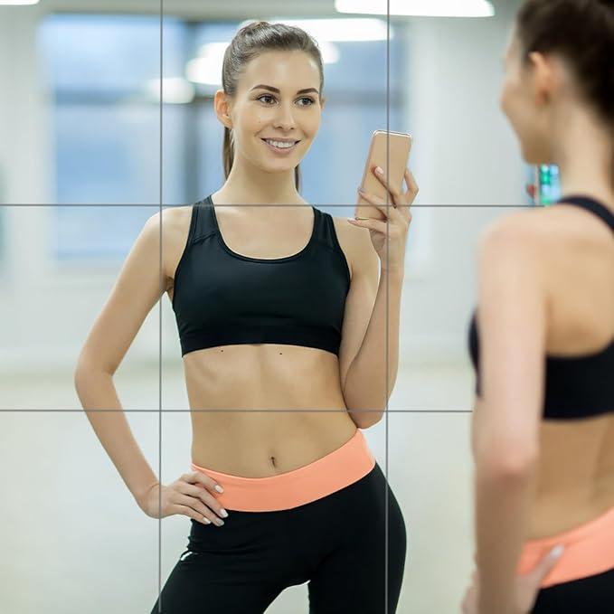 3PCS Mirrors Tiles 18" L x 12" W Gym Mirrors Wall Mounted Mirror Bendable Acrylic Frameless Full Length Mirror Tiles for Home Gym Bedroom Door & Bathroom