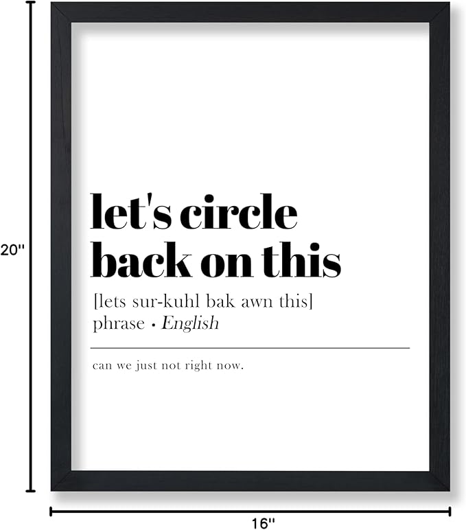 Poster Master Dictionary Art Poster - Definition of Let's Circle Back On This Print - Typography Art - Gift for Boss & Colleagues - Funny Decor for Office, Workplace or Dorm - 16x20 UNFRAMED Wall Art