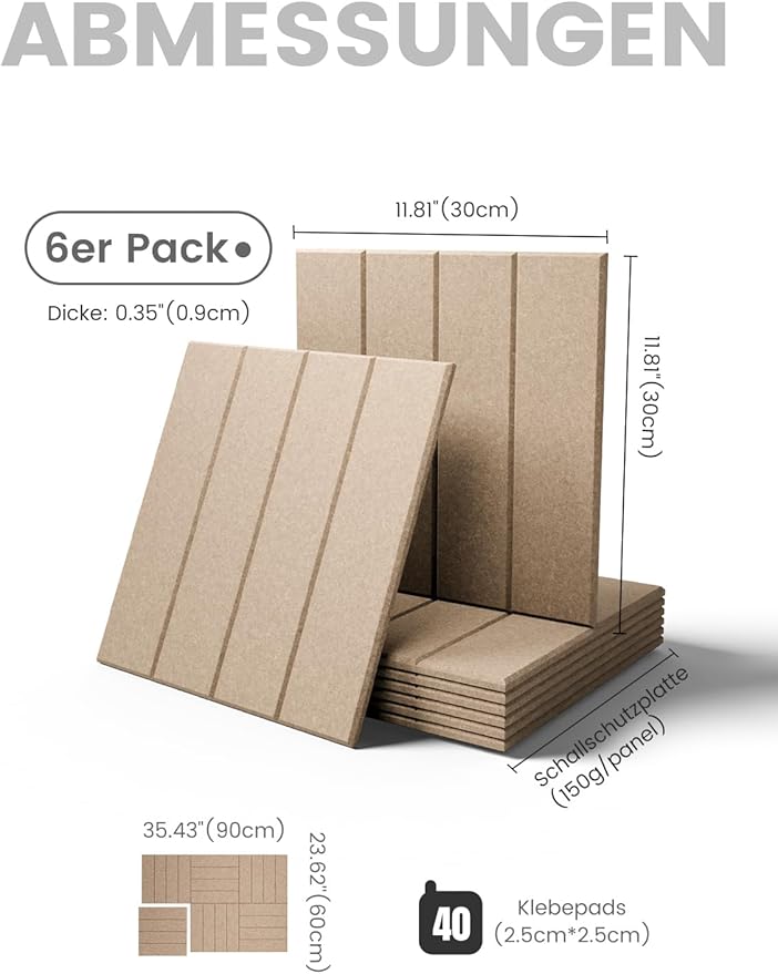 Bumusty Large Cork Board Alternative-36 x 24" Felt Bulletin Board Tiles, with 30 Pushpins, 40 Adhesive Tabs, Bold-Stripe 6-Pack, Cork Boards for Office Push Pin Board Felt Board-Taupe