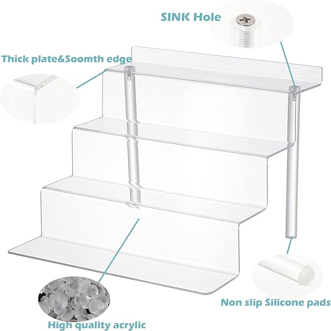 Acrylic Stands for Display,4 Tier Clear Cupcakes Perfumes Figurines Display Stand Risers Shelf Vendors Amiibo Funko Cupcakes Perfumes Candies Cosmetics Decoration and Organizer