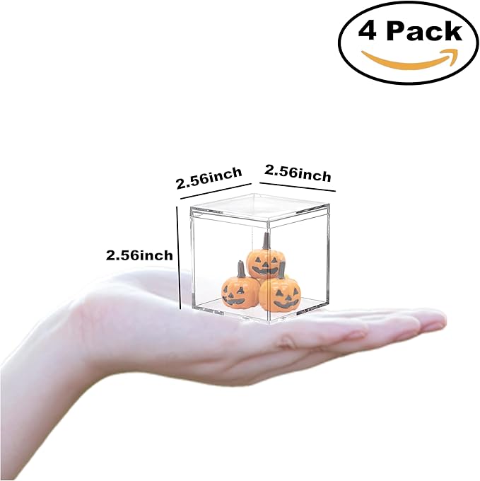 KissYou Acrylic Box with Lid Clear Display Box 4 Pieces Plastic Square Cube Jewelry Storage Contanier Wedding Graduation Party Candy Boxes