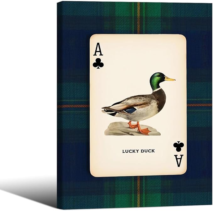 Mallard Duck Playing Card Wall Art Country Lucky Duck Animal Canvas Poster 08x10 inch Framed Nature Rustic Farmhouse Hunting Prints Vintage Wildlife Wall Decor