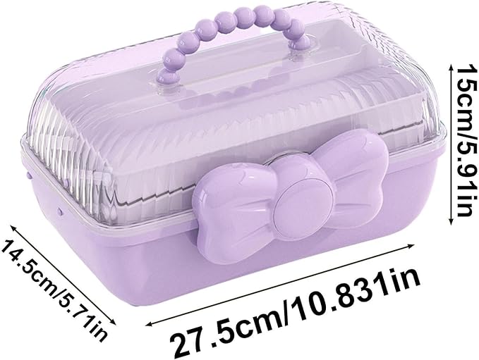 Hair Accessories Organizer for Girls, 3-Layers Foldable Hair Clip Organizer Box with Handle, Multifunctional Storage Box for Headband, Bows, Hairties, Jewelry, Sewing Supplies, Makeup Tool, Craft