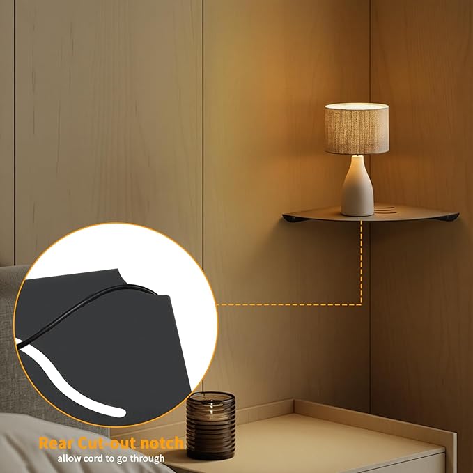 Corner Shelf Wall Mount, Floating Corner Shelves,Corner withs Wire Hole for TV, Cable Box,Corner Wall Shelf for Bathroom, Bedroom, Kitchen, Livings Room, Study Room (Black, 1Pack 9 in)