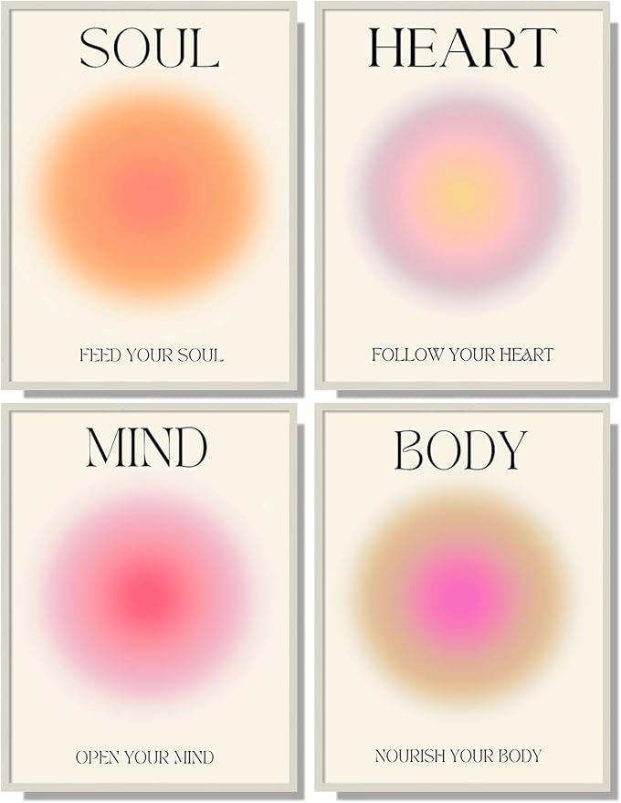 NCYEL 4 colorful abstract halo posters angel number positive energy inspirational language inspirational wall art bedroom girls room pink decoration living room bedroom apartment hotel dormitory16x24