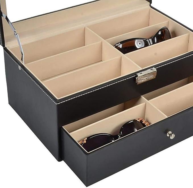 Makeup Organizers 12-Compartment Black Jewelry Box Storage Box Leather Double-Layer Jewelry Display Cabinet Lockable Storage Box Jewelry Case