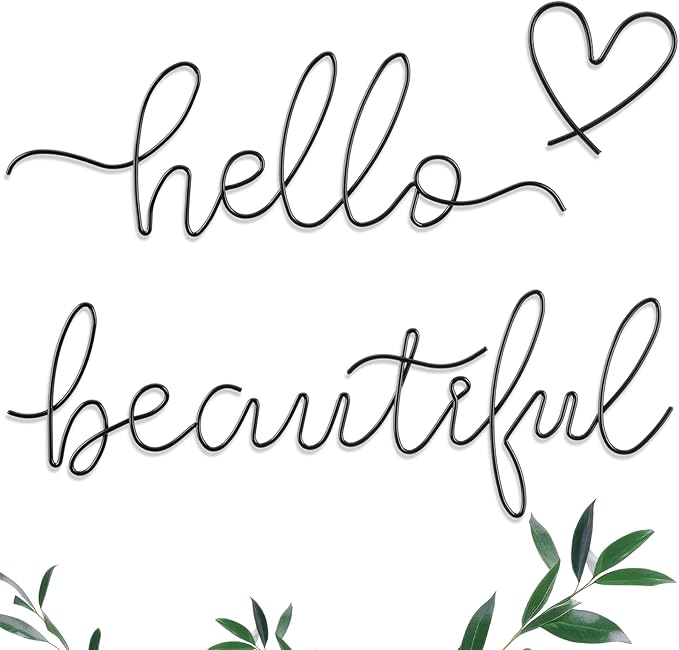Hicarer Hello Gorgeous Metal Wall Art Decor Minimalist Decoration Metal Hello Gorgeous Decorative Sign for Living Room Office Bedroom Hotel Home Wall Decoration(Black,Lovely Style)
