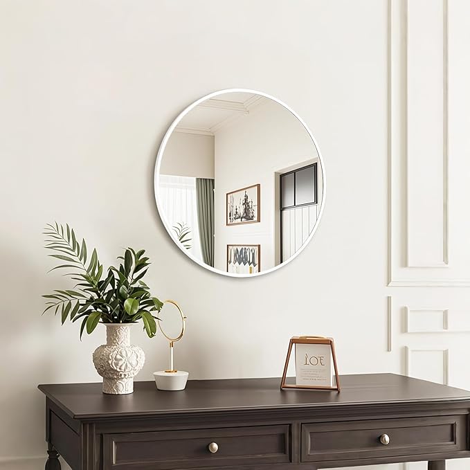 Fabuday White Round Mirror for Bathroom - Small 18 Inch Circle Mirror for Wall Decor with Matte Frame, Living Room, Bedroom, Entryway Circular Mirrors