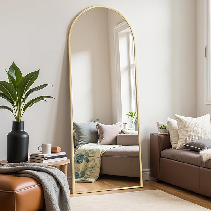 Rowjut Floor Mirror Arched Mirror Full Length 56"X20" Full Length Mirrors can be Free Standing or Hanging on the wall Used in Living Room Entrance Hall Corridor Room Bathroom etc （Glod