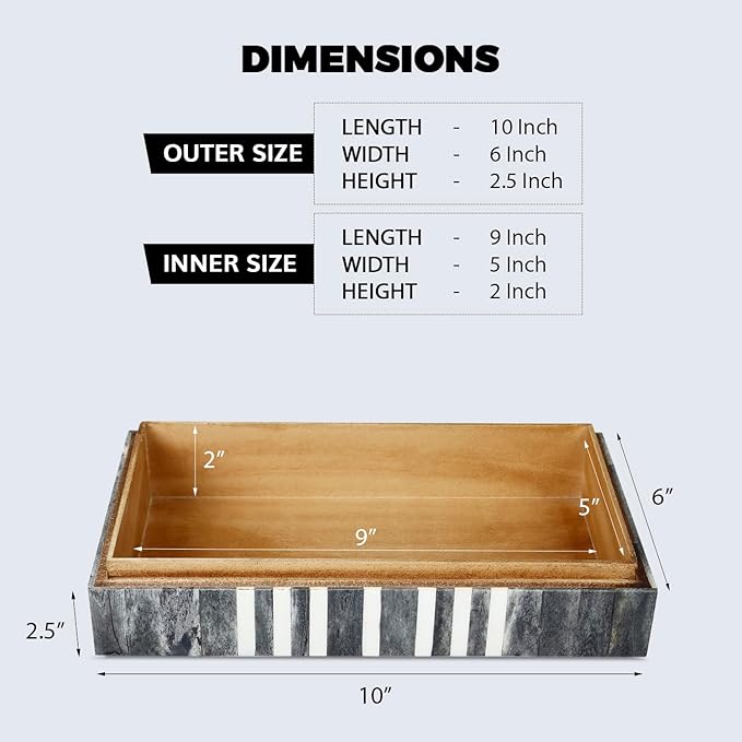 Handicrafts Home Decorative Storage Box with Lid, Patisserie Cafe Stripe Pattern Remote Holder Box, Wide Coffee Table Storage Organizer, Wooden Living Room Kitchen Storage Box, Grey & White, 10x6x2.5