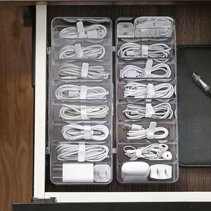 cord organizer box, 10.2 x 3.5 x 2.2in, Desktop Cord Organizer with Compartments (1)