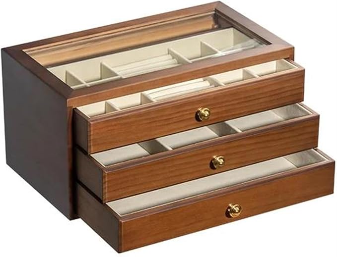 Ring Box Solid Wood Multi Layer Drawer Type Storage Box Makeup Box Cosmetic Containers Desktop Stationery Organizer Earrings Jewelry Ring Boxes for Jewellery