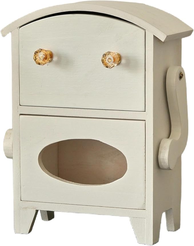 Yajuyi Mini Storage Cabinet Jewelry Box Multipurpose Decorative Robot Shaped Wooden Desktop Organizer for Countertop Makeup Desk, White