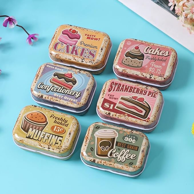 8Pcs Mini Butter Dessert Tin Trinket Jewelry Organizer Storage Box Decorative Boxes Vintage Small Metal Tins with Hinged Lids Portable Containers Small Storage Kit,Christmas Stocking Stuffers (Brown)