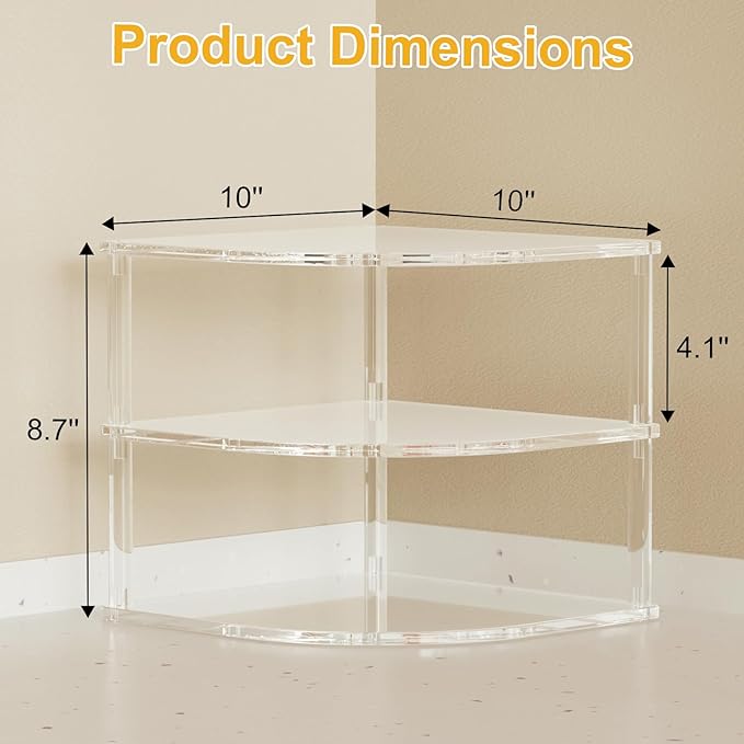 2 Pack Acrylic Plate Organizer for Cabinet, Corner Kitchen Cabinet Countertop Dish Organizer Shelf Kitchen Plate Rack Holder for Plates, Dishes, Bowls