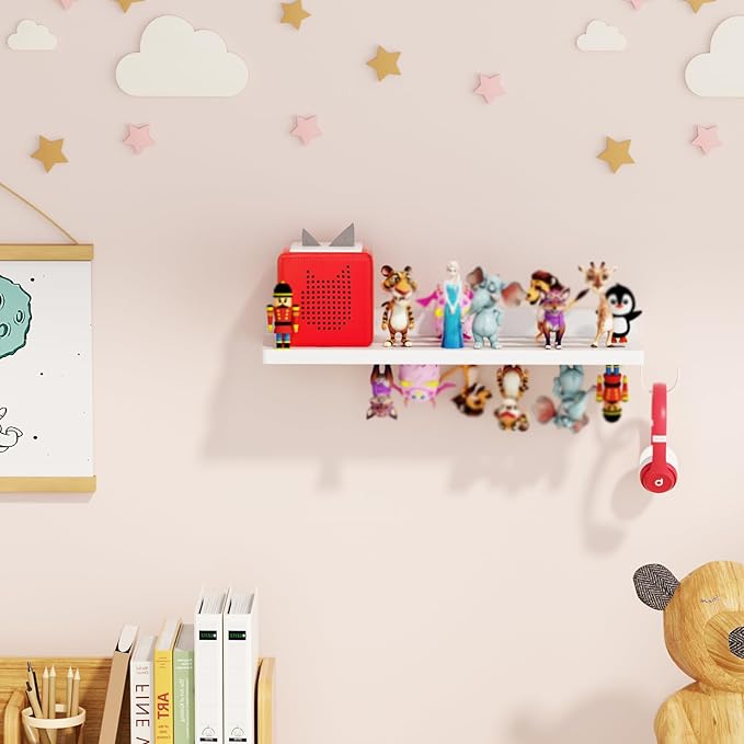 for Tonies Shelf Magnetic - Tonies Figure Organizer for Kids Room, Wooden Magnetic Display Shelf for Tonies Box Holder, Wall Floating Shelves Toy Storage Compatible Charging Station(1 Tier, White)