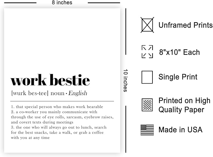 Poster Master Definition of Work Bestie Print - Typography Poster - Dictionary Art - Minimal Gift for Boss & Colleague - Funny Decor for Office, Workplace or Dorm - 8x10 UNFRAMED Wall Art