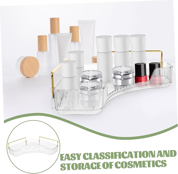 VOSAREA Corner Organizer for Bathroom Countertop Transparent Makeup Storage Shelf Elegant Vanity Organizer for Cosmetics and Perfume Pet Material for Bedroom and Bathroom Use