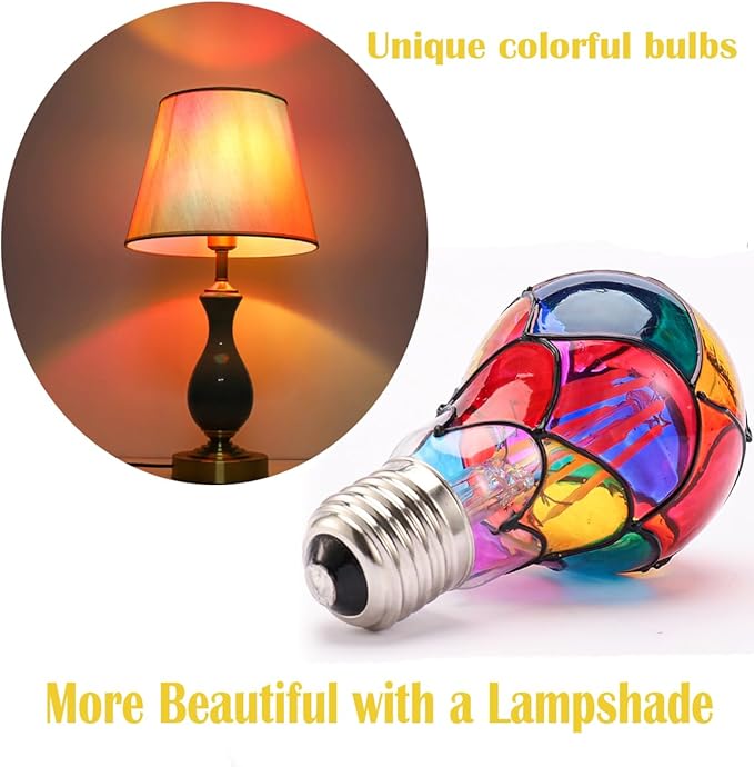 Stained Glass LED Light Bulb, E26 Base 6W A19/A60 LED Colorful Bulb for Party Lighting, Bedside Lamp, Festive Atmosphere, Christmas Halloween Decoration, Non-Dimmable, 2 Pack