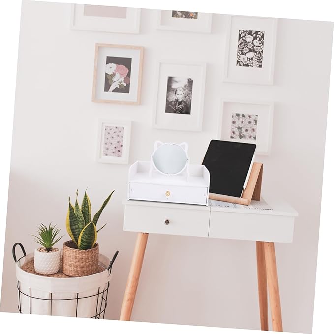 VALICLUD Tabletop Makeup Mirror Storage Box Vanity Mirror Non-Skid Design Multifunctional