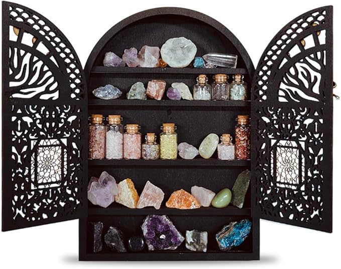 Small Tree of Life Crystal Display Shelf for Trinket and Knick Knack, Moon Shelves for Crystal Display, Crystal Holder Spiritual Decor Arch Wall Cabinet, Gothic Shelves Antique Case Wall Mounted