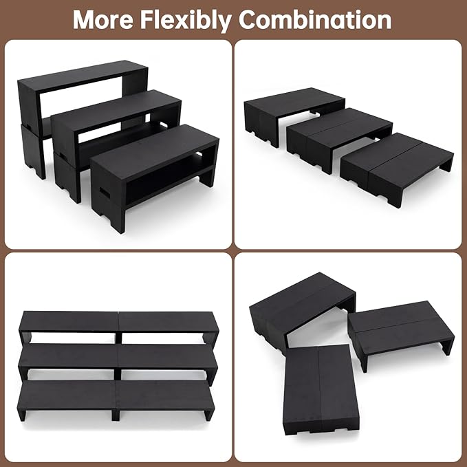 Yikaroeli 12Pcs Display Riser Wood Risers Wooden Stand 3 Tier 4 Set 12 Pieces Wood Racks Decorative Rectangular, Cupcake Stands Cologne Perfume Organizer(Black)