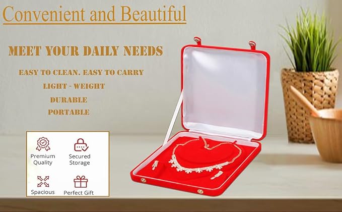 atorakushon Jewelry Set Velvet Box Necklace Pendant Earring Ring Bracelet Pearl Storage Holder Display Box for Wedding Engagement Anniversary Red