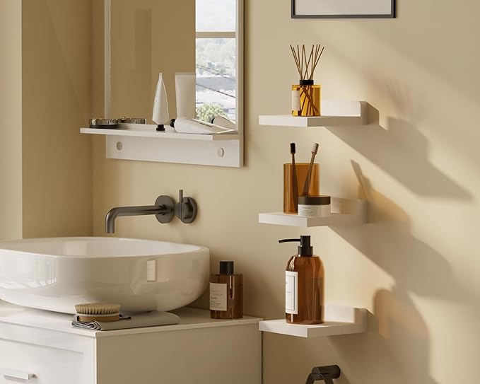 QsQueen Small Floating Shelves Mini Shelves Hanging Display 5 Inch Wall Shelf for Bathroom Livingroom Bedroom,3 Pack, with 2 Types of Installation, Great for Room Decor