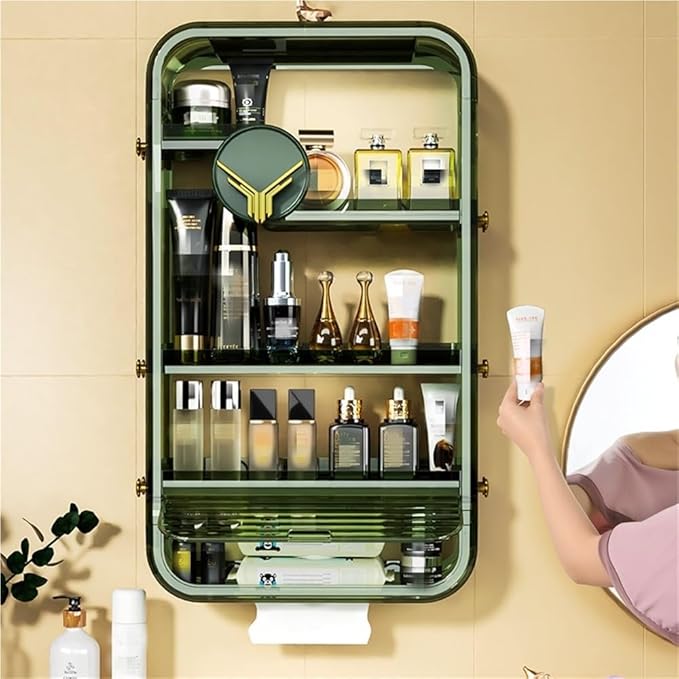 Multi-Layer Bathroom Wall Shelf, Wall-Mounted Makeup Organizers with Hooks, Simple Wall Shelves, Over The Toilet Storage Cabinet for Bedroom or Bathroom