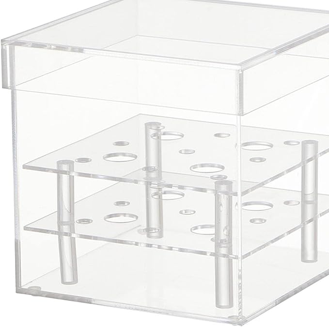 Acrylic Vase Acrylic Flower Box Decorative Square Vase Water Holder Makeup Organizer with Removable Lid and 16 Holes for Suitable for Wedding Party Bi