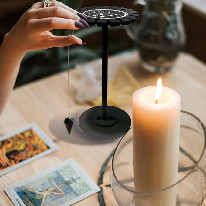 INFUNLY Pendulum Display Stand Moon Phase Crystal Display Shelf Holder Black 4.7x11 Divination Pendulum Storage Rack with 18 Slots for Crystal Stone Pendulum Necklaces Rack Witch Altar Decor