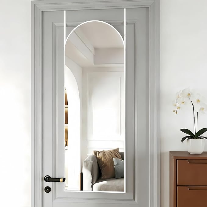 Door Mirror, Arched Full Length Mirror Over The Door, 16"x 50" Hanging Mirrors, Wall Mirrors,White